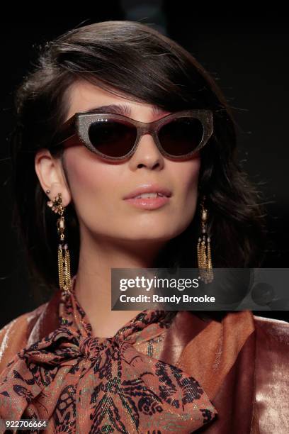 Model walks the runway during the Anna Sui fashion show; February 2018 - New York Fashion Week: The Shows at Gallery I at Spring Studios on February...