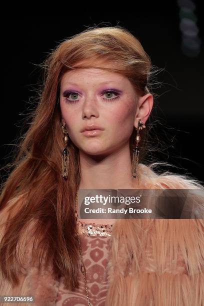 Model walks the runway during the Anna Sui fashion show; February 2018 - New York Fashion Week: The Shows at Gallery I at Spring Studios on February...