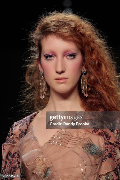 Model walks the runway during the Anna Sui fashion show; February 2018 - New York Fashion Week: The Shows at Gallery I at Spring Studios on February...