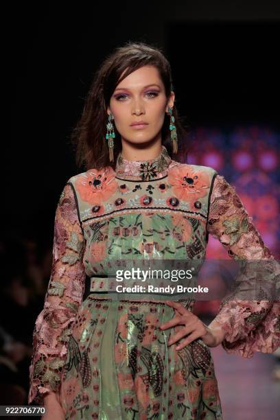 Bella Hadid walks the runway during the Anna Sui fashion show; February 2018 - New York Fashion Week: The Shows at Gallery I at Spring Studios on...