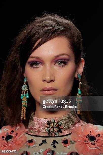 Bella Hadid walks the runway during the Anna Sui fashion show; February 2018 - New York Fashion Week: The Shows at Gallery I at Spring Studios on...