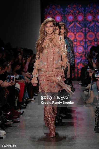 The finale led by Gigi Hadid on the runway during the Anna Sui fashion show; February 2018 - New York Fashion Week: The Shows at Gallery I at Spring...