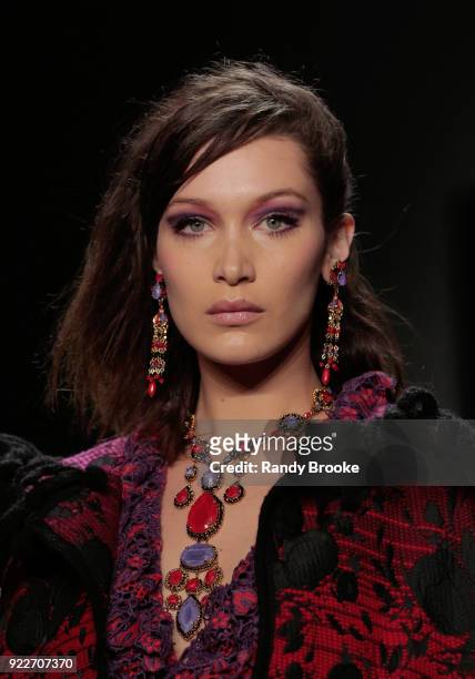 Bella Hadid walks the runway during the Anna Sui fashion show; February 2018 - New York Fashion Week: The Shows at Gallery I at Spring Studios on...