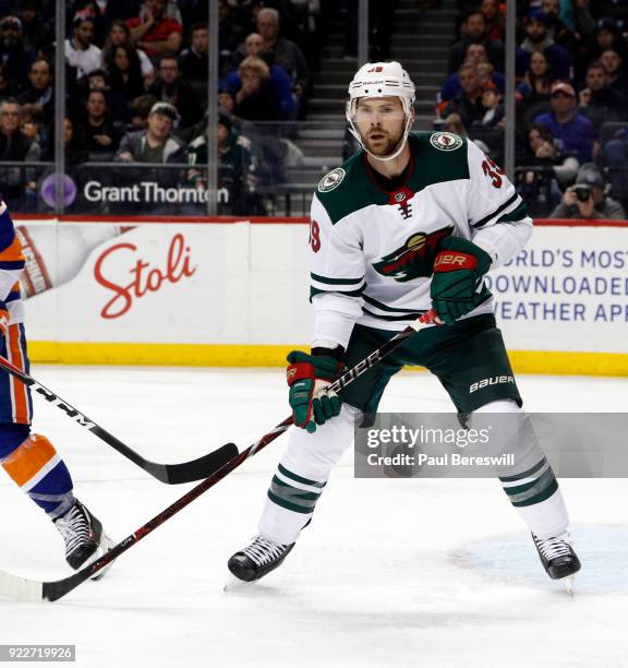 Nate Prosser of the Minnesota Wild skates in an NHL hockey game against the New York Islanders at Barclays Center on February 19, 2018 in the...