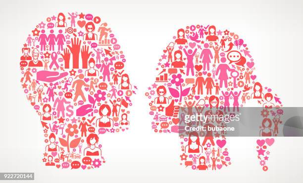 couple women's rights and female empowerment icon pattern - word of mouth stock illustrations