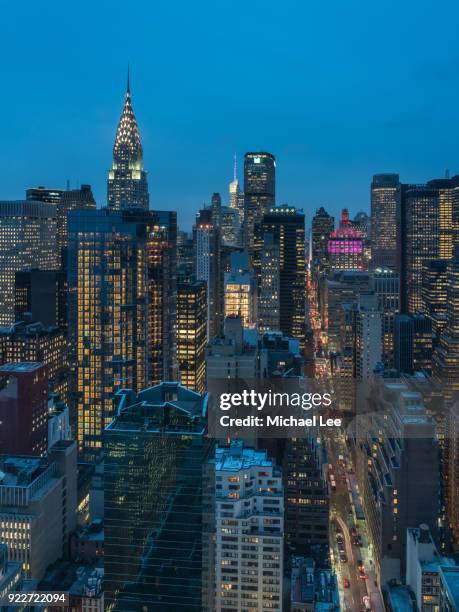 aerial view of midtown manhattan - new york - the chrysler building and grand central station stock pictures, royalty-free photos & images
