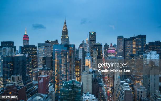 aerial view of midtown manhattan - new york - times square manhattan fotografías e imágenes de stock