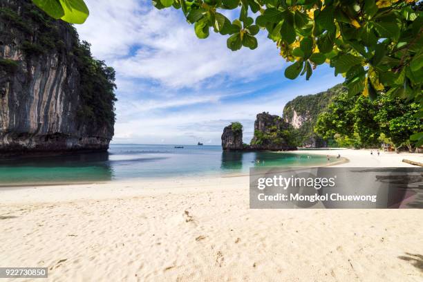 beautiful tropical white beach and blue sky and green sea on koh hong islands in andaman sea at krabi near phuket southern of thailand - railay strand stock pictures, royalty-free photos & images