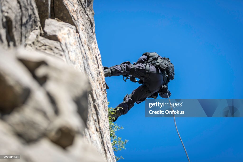 Swat Police Officer Rappelling