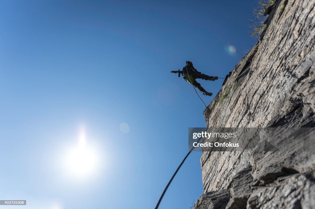Swat Police Officer Rappelling