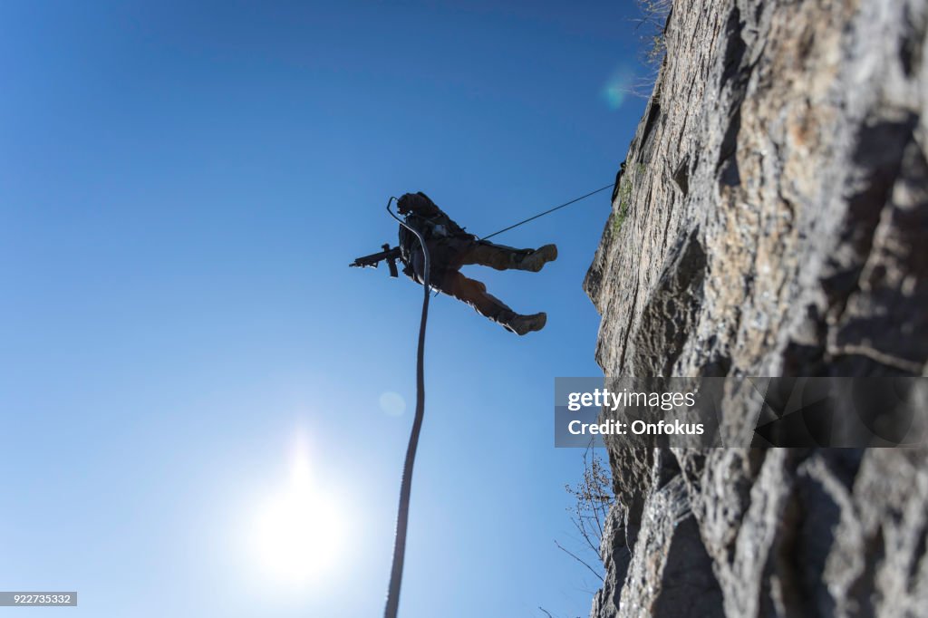 Swat Police Officer Rappelling
