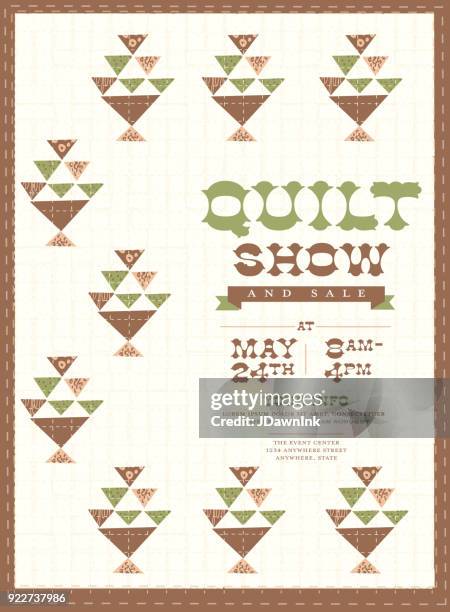 quilt show and sale poster advertisement design template - patchwork quilt stock illustrations