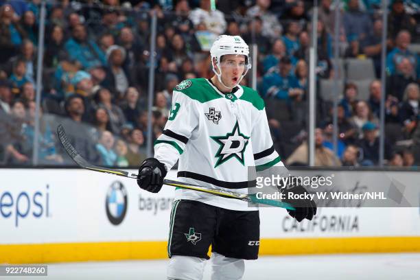 Tyler Pitlick of the Dallas Stars looks on during the game against the San Jose Sharks at SAP Center on February 18, 2018 in San Jose, California.