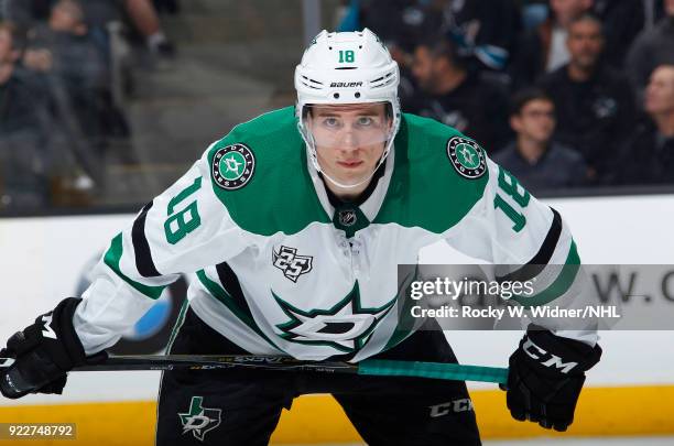 Tyler Pitlick of the Dallas Stars skates against the San Jose Sharks at SAP Center on February 18, 2018 in San Jose, California.