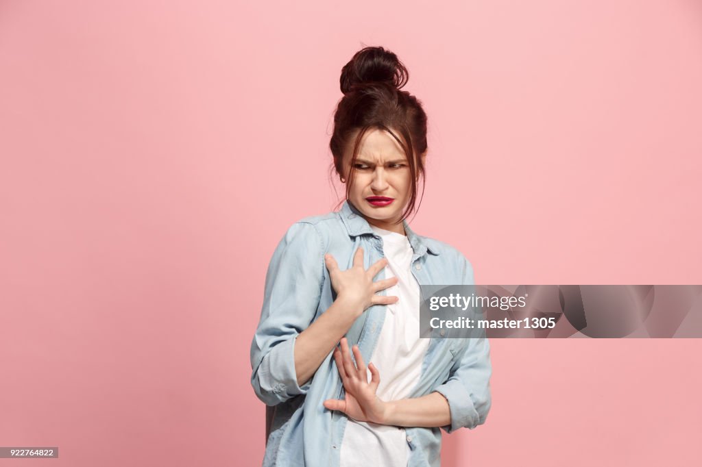 Young Woman With Disgusted Expression Repulsing Something Isolated On ...