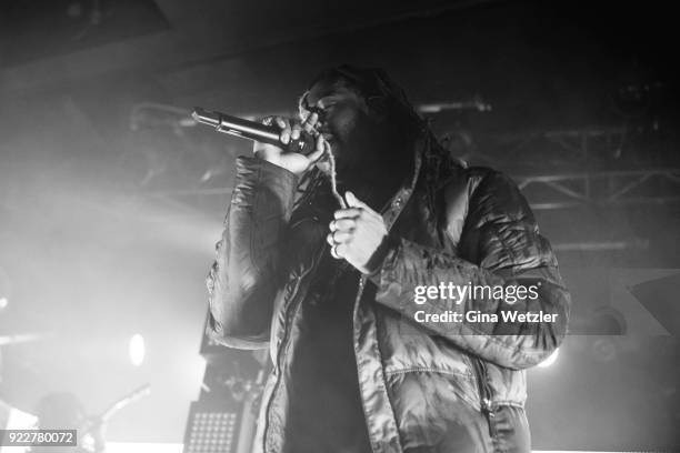 American singer Jahron Anthony Brathwaite aka PartyNextDoor performs live on stage during a concert at the Astra on February 20, 2018 in Berlin,...