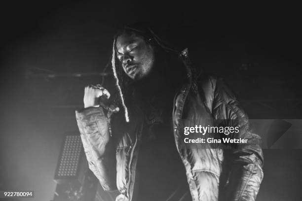 American singer Jahron Anthony Brathwaite aka PartyNextDoor performs live on stage during a concert at the Astra on February 20, 2018 in Berlin,...