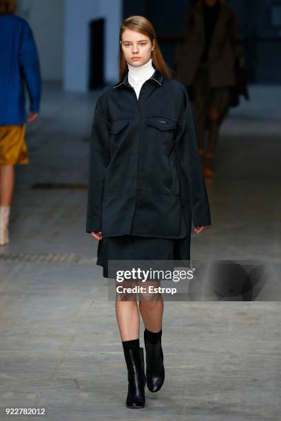 Model walks the runway at the Albino Teodoro show during Milan Fashion Week Fall/Winter 2018/19 on February 21, 2018 in Milan, Italy.