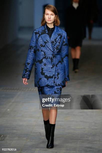 Model walks the runway at the Albino Teodoro show during Milan Fashion Week Fall/Winter 2018/19 on February 21, 2018 in Milan, Italy.