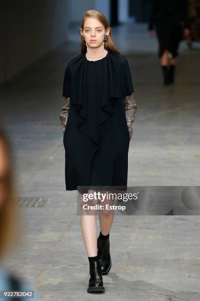 Model walks the runway at the Albino Teodoro show during Milan Fashion Week Fall/Winter 2018/19 on February 21, 2018 in Milan, Italy.