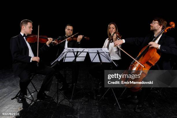 cuarteto de cuerda realizar - string quartet fotografías e imágenes de stock