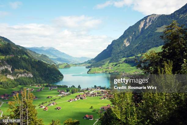 lake lungern panorama view, switzerland. - lungern stock pictures, royalty-free photos & images