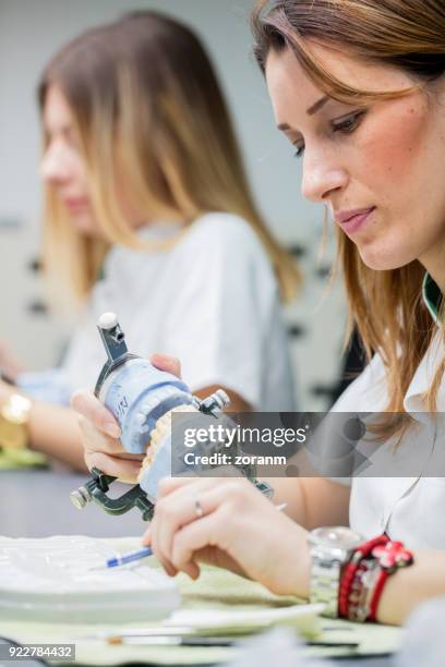 dental technicians at work - acrylic fiber stock pictures, royalty-free photos & images