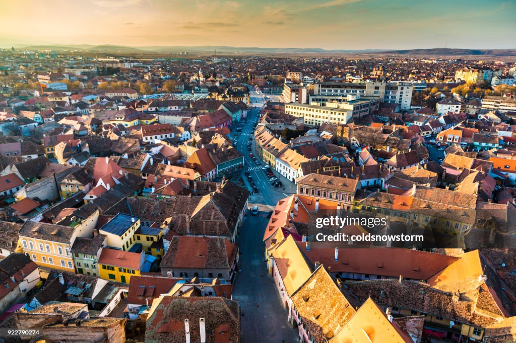 Old town and city skyline of Sibiu in Transylvania, Romania