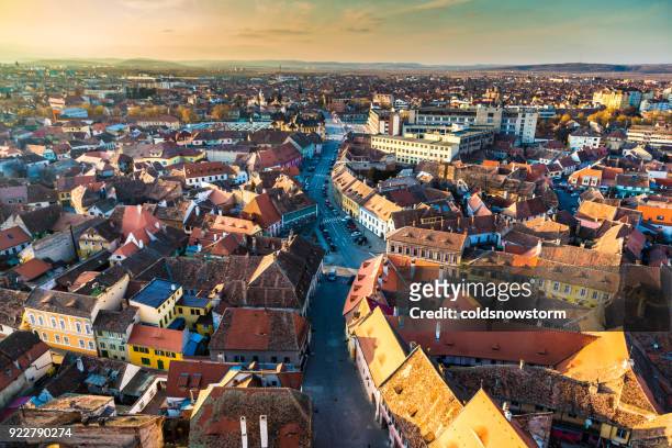 old town and city skyline of sibiu in transylvania, romania - romania stock pictures, royalty-free photos & images