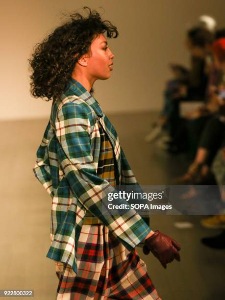 Model walks the runway at the Marta Jakubowski Show during London Fashion Week February 2018 at BFC Show Space.