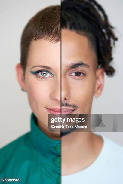 composite of man and woman's face - due facce foto e immagini stock