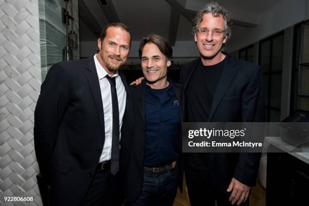 Actor Jason Lewis, executive producer Michael A. Nickles, and producer Bill Sheinberg attend the after party for the premiere of Momentum Pictures'...