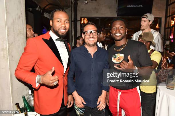 Josh Norman, Shawn Kolodny and Antonio Brown attend Haute Living and One Thousand Museum celebrate cover star Josh Norman at Kiki on the River on...