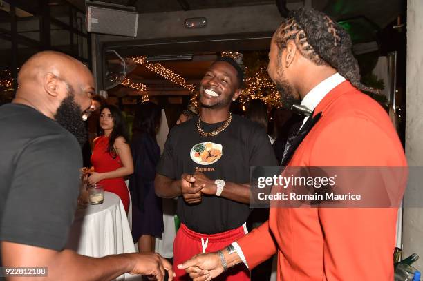 Rudy Poindexter, Antonio Brown and Josh Norman attend Haute Living and One Thousand Museum celebrate cover star Josh Norman at Kiki on the River on...