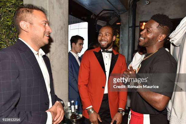 Kamal Hotchandani, Josh Norman and Antonio Brown attend Haute Living and One Thousand Museum celebrate cover star Josh Norman at Kiki on the River on...