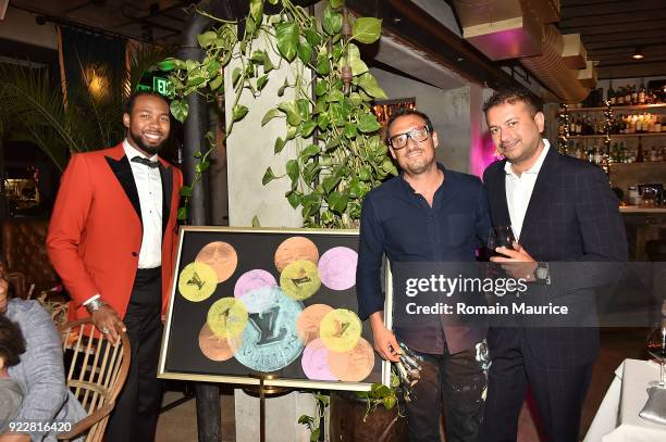 Josh Norman, Shawn Kolodny and Kamal Hotchandani attend Haute Living and One Thousand Museum celebrate cover star Josh Norman at Kiki on the River on...