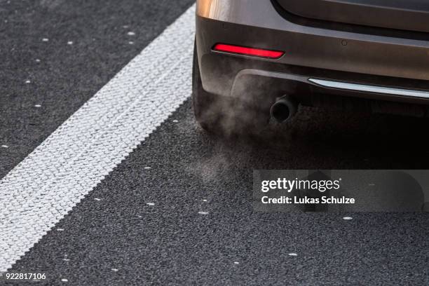 Car emits exhaust fumes on the A52 on February 22, 2018 in Duesseldorf, Germany. The German Federal Court of Justice in Leipzig is due to rule today...