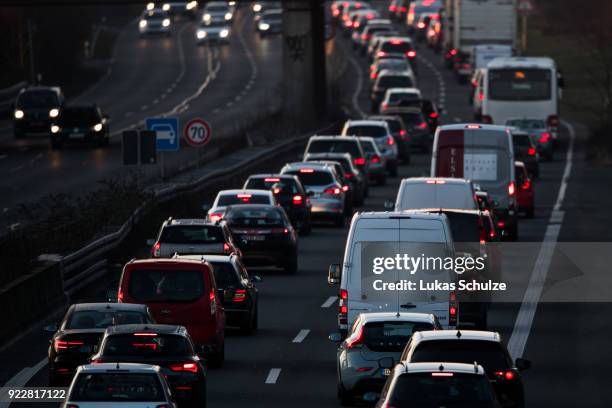 Cars drive along the A52 on February 22, 2018 in Duesseldorf, Germany. The German Federal Court of Justice in Leipzig is due to rule today whether...