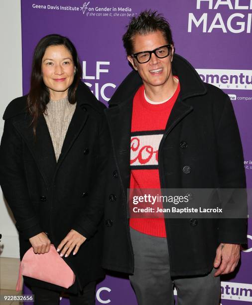 Naomi Nelson and Johnny Knoxville attend the premiere of Momentum Pictures' 'Half Magic' at The London West Hollywood on February 21, 2018 in West...