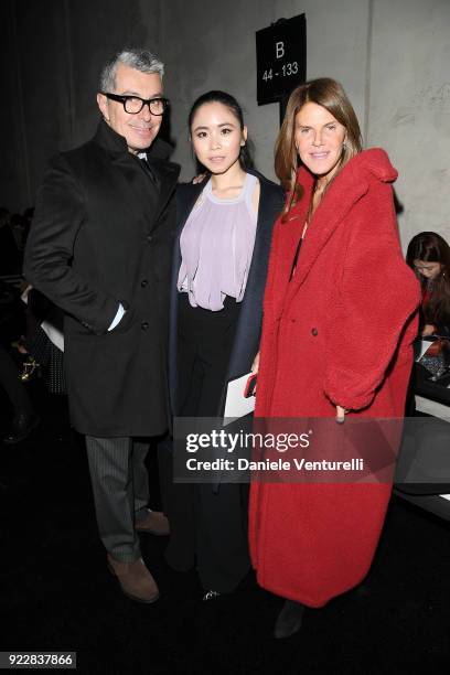 Giorgio Guidotti, Nga Nguyen and Anna Dello Russo attend the Max Mara show during Milan Fashion Week Fall/Winter 2018/19 on February 22, 2018 in...