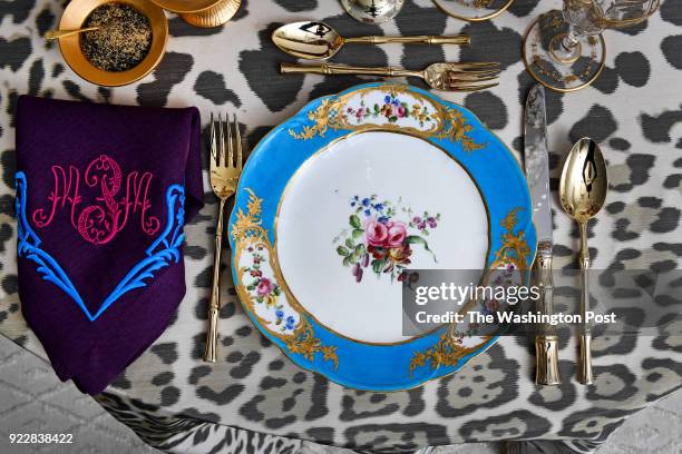 The table setting titled Le Diner Exotique by Alex Papachristidis features Marjorie Merriweather Post's French Sèvres circa 1768 along with a custom...