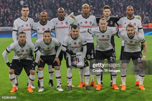 The team of Besiktas Istanbul are seen during the UEFA Champions League Round of 16 First Leg match between Bayern Muenchen and Besiktas at Allianz...