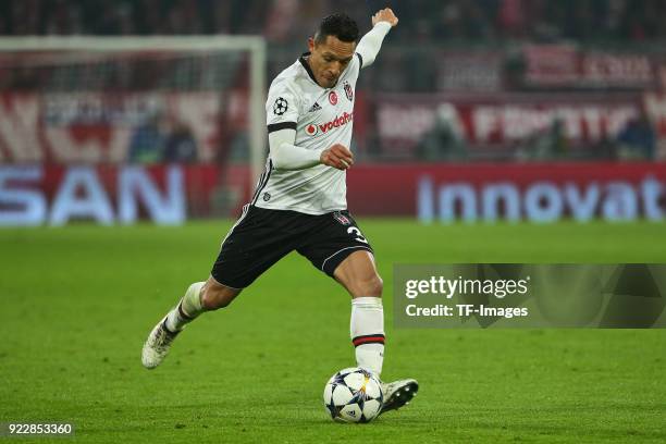 Adriano Correia of Besiktas Istanbul controls the ball during the UEFA Champions League Round of 16 First Leg match between Bayern Muenchen and...