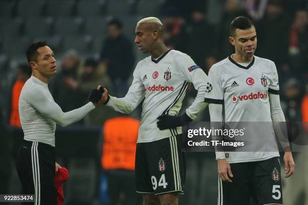 Adriano Correia of Besiktas Istanbul , Anderson Talisca of Besiktas Istanbul and Pepe of Besiktas Istanbul looks dejected during the UEFA Champions...