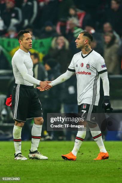 Adriano Correia of Besiktas Istanbul and Ricardo Quaresma of Besiktas Istanbul looks dejected during the UEFA Champions League Round of 16 First Leg...