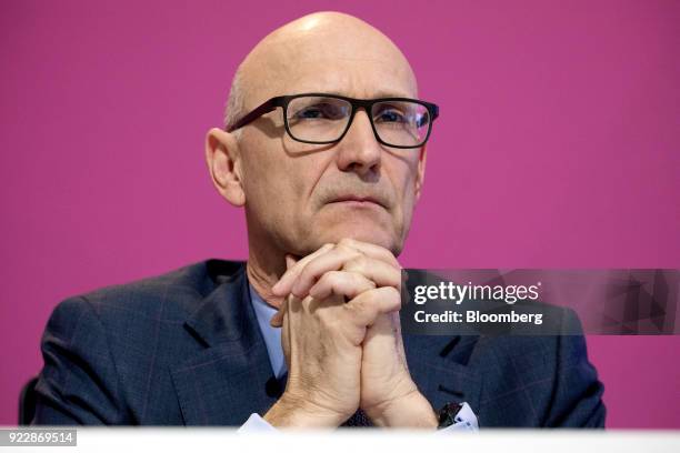 Tim Hoettges, chief executive officer of Deutsche Telekom AG, pauses during a full year earnings news conference at the company's headquarters in...