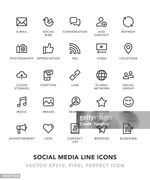 ilustraciones, imágenes clip art, dibujos animados e iconos de stock de social media línea de iconos - rss