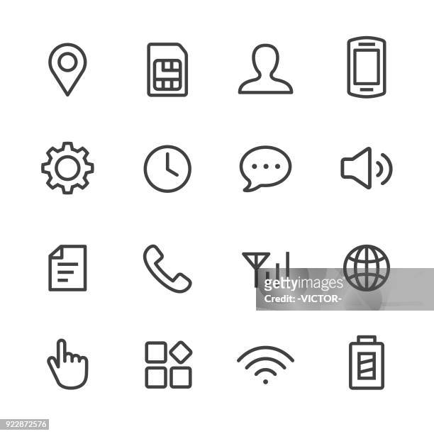 illustrazioni stock, clip art, cartoni animati e icone di tendenza di set icone impostazione dispositivi mobili - serie linea - tecnologia mobile