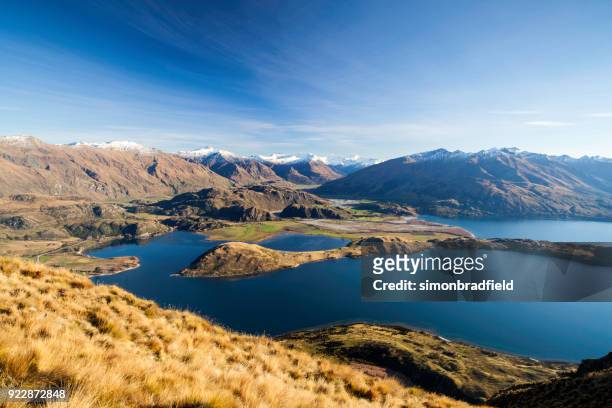 lake wanaka from roys peak - otago stock pictures, royalty-free photos & images