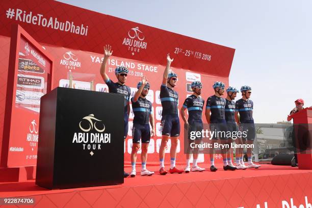 4th Abu Dhabi Tour 2018 / Stage 2 Start / Podium / Andrea Peron of Italy / Sam Brand of Great Britain / Romain Gioux of France / Joonas Henttala of...